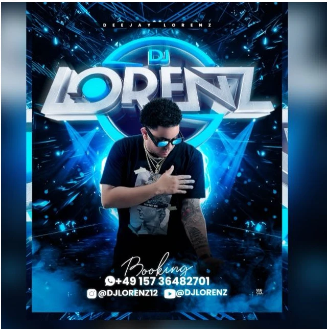 DJ Lorenz en cabina, con gafas azules y cadenas doradas